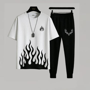 Men's Micro Plain Track Suit White Black Flame Deer Antler