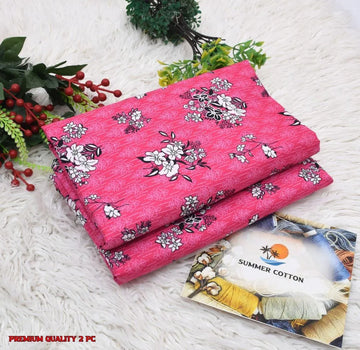 Pink Floral Cotton 2Pc Suit for Women Summer