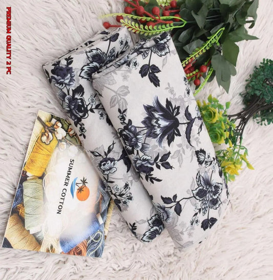 Summer Cotton Printed Shirt & Trouser Set White 2 Pcs