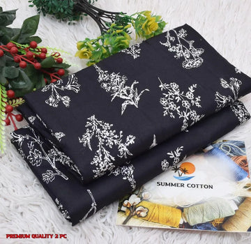 Black Floral Summer Cotton 2 Pc Suit