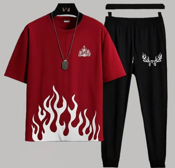 Red Flame Graphic Track Suit for Men Micro Interlock