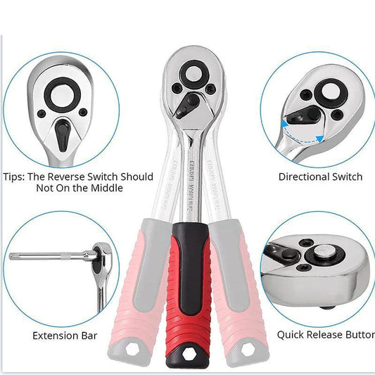 46-Piece Socket Wrench Tool Set Stainless Steel Red Case
