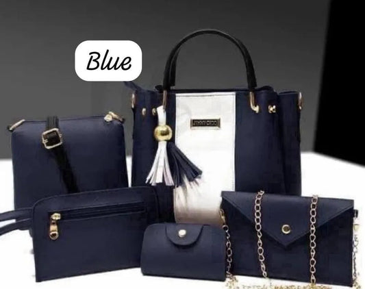 Green Women's Leather Handbag Set with Tassel & Chain