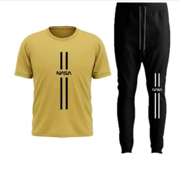 Men NASA Printed Track Suit Yellow Black Polyester