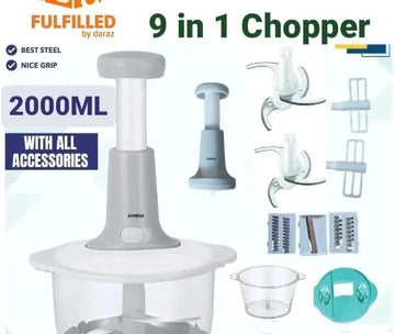9-in-1 Chopper 2000ML Gray ABS Kitchen Tool