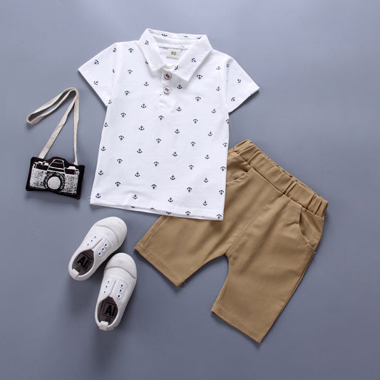 Baby Boys Summer Polo Set Navy Khaki Shorts